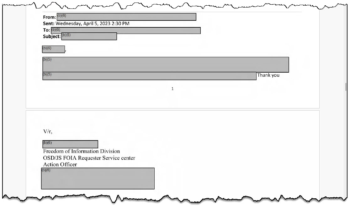 DoD Redacts Nearly All Records Explaining AARO’s Use of Law Enforcement Exemption for UAP Files