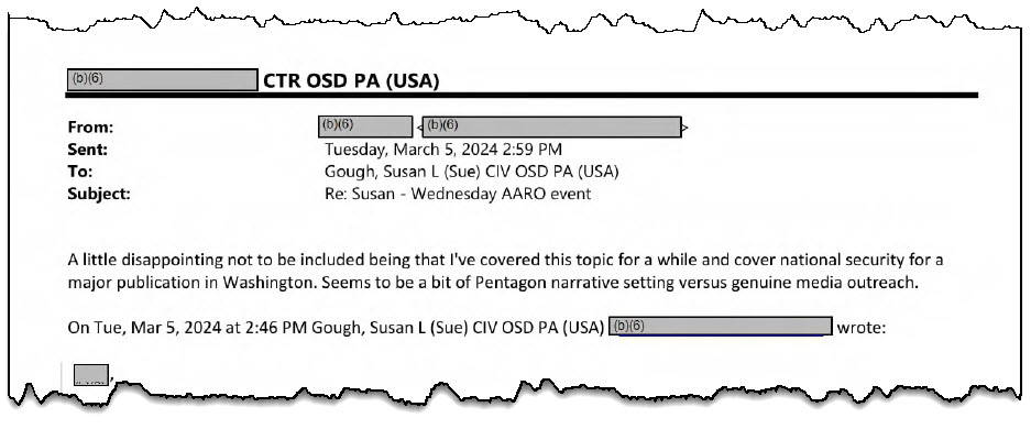 FOIA Emails Reveal Pentagon’s Tight Control Over AARO “Historical Record Report” Rollout and Messaging