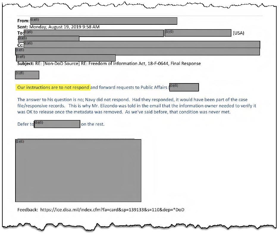 Do Not Respond: Pentagon Staff Instructed to Ignore The Black Vault’s UAP Inquiry