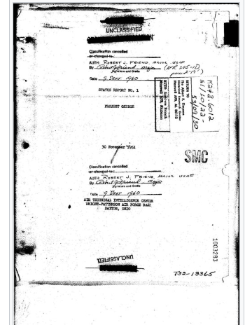 Declassified Project Blue Book document